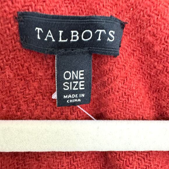 Talbots Womens Cardigan Wrap Shawl One Size Fringe Wool Blend Rust Orange - Picture 2 of 6